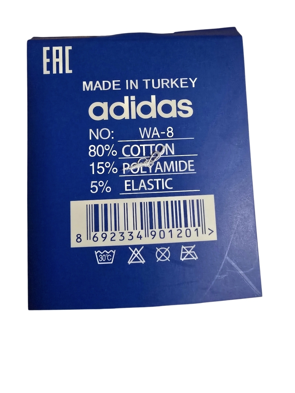 adidas White Low-Cut Athletic Socks with Blue Logo One Pair - Picture 3 of 3